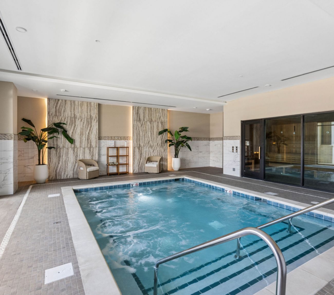 indoor spa and sauna room resident amenity at McEwen Northside Apartments